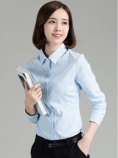 淺藍細直條紋 OL襯衫 OL套裝 服飾 wcps57