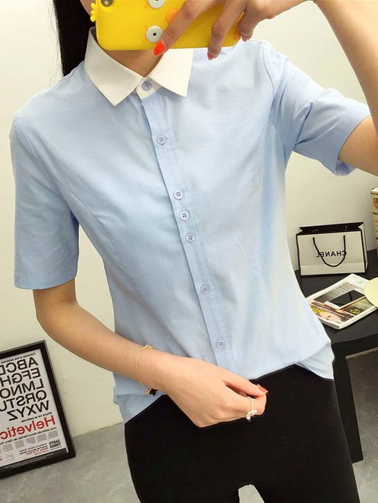 OL襯衫工作制服(藍衣白領短袖)wcps16