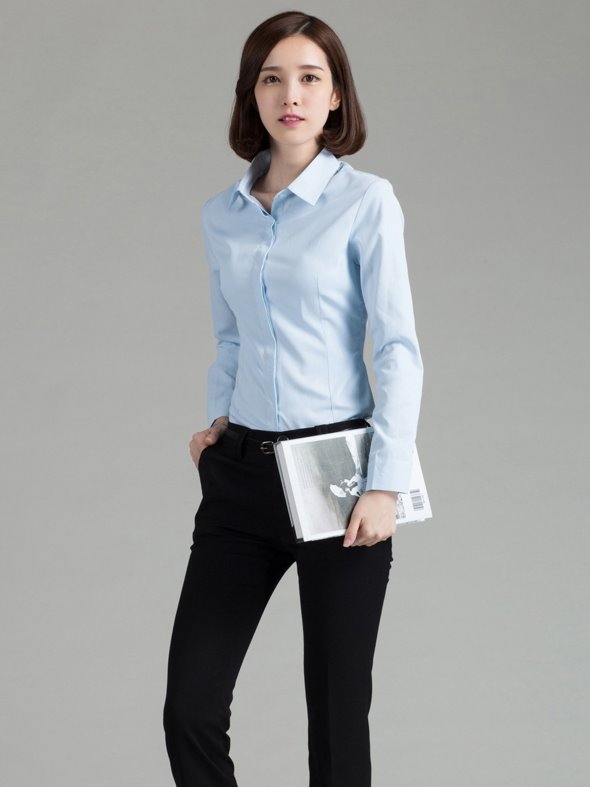 淺藍細直條紋 OL襯衫 OL套裝 服飾 wcps57