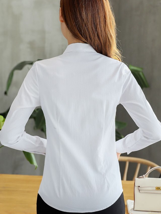 白色襯衫女 V領 OL服裝(長袖)OL套裝 大尺碼wcps65
