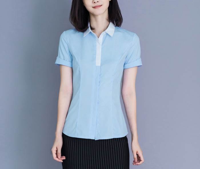 (特價商品)OL女襯衫藍衣白領短袖wcps108