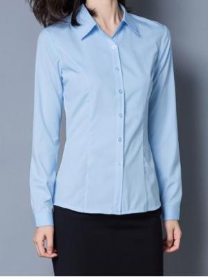 女裝藍襯衫平價長袖S~7XL大尺碼 ...