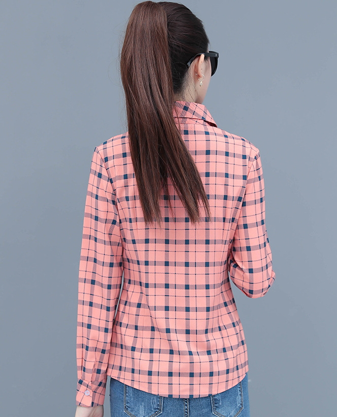 OL襯衫 粉色格子印花 (長袖)wcps138