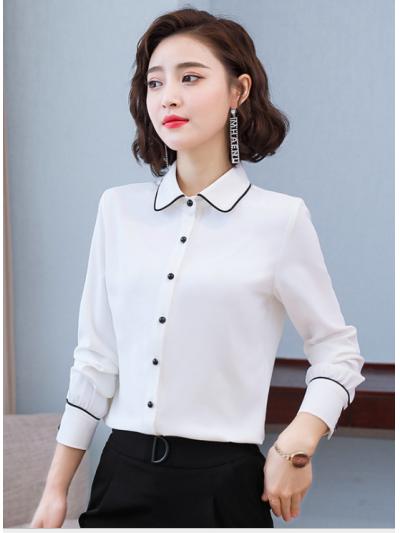 韓版圓領黑白包邊OL襯衫(高品質)長袖 wcps144