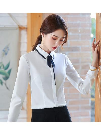 韓版商務女白襯衫（白衣拼接黑條) wcps42